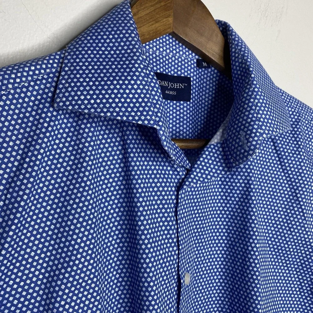 Dan John Dress Shirt Cotton Spandex Button Up Long Sleeve Size Medium Blue Italy